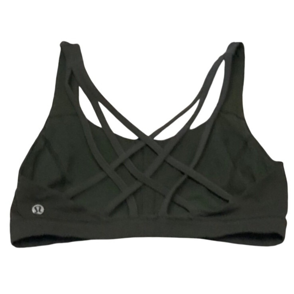 Lululemon Free To Be Wild Sports Bra Dark Green Strappy Back Yoga Gym Bra 6 - Picture 2 of 5